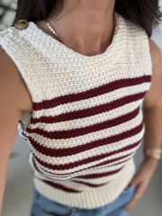 Orj. Marka Omuz Düğme Detaylı Bordo Çizgili Süveter