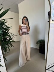 Orj. Marka Omuz Düğme Detaylı Bordo Çizgili Süveter