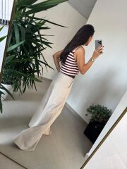 Orj. Marka Omuz Düğme Detaylı Bordo Çizgili Süveter