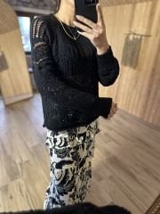 Ajurlu mevsimlik siyah triko