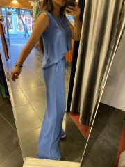 raw linen blue suit