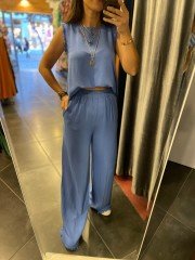 raw linen blue suit