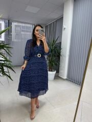 My 3286 Puantiyeli Saks Şifon Elbise