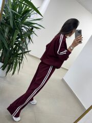 Ms 56489 Bordo-Beyaz İnce Şerit Geçişli Modal Takım