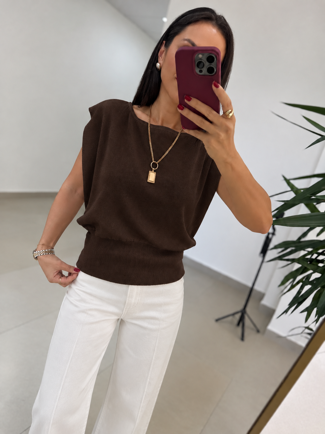 Po 2878 Oversize Dökümlü İnce Triko A.Kahve Bluz