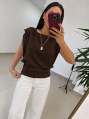 Po 2878 Oversize Dökümlü İnce Triko A.Kahve Bluz