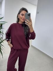 Ms 56489 Bordo-Beyaz İnce Şerit Geçişli Modal Takım