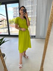 Ms Midi Bluzlu Fıstık Elbise