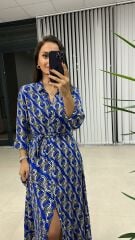 Sax Chain Patterned Shirt Dress