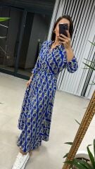 Sax Chain Patterned Shirt Dress
