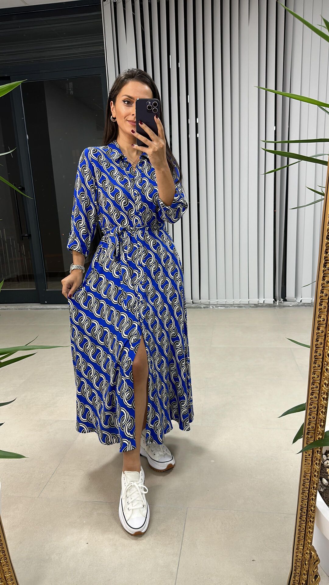 Sax Chain Patterned Shirt Dress