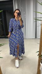 Sax Chain Patterned Shirt Dress