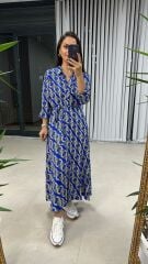 Sax Chain Patterned Shirt Dress
