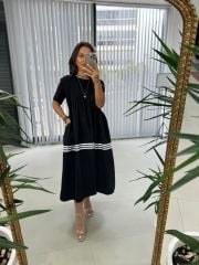 Dr 2591 Eteği Şerit Çizgili Elbise