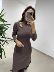 Mc 5105 Omuz Damla Detaylı Kahve Elbise