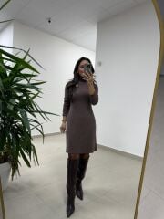 Mc 5105 Omuz Damla Detaylı Kahve Elbise