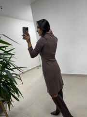 Mc 5105 Omuz Damla Detaylı Kahve Elbise