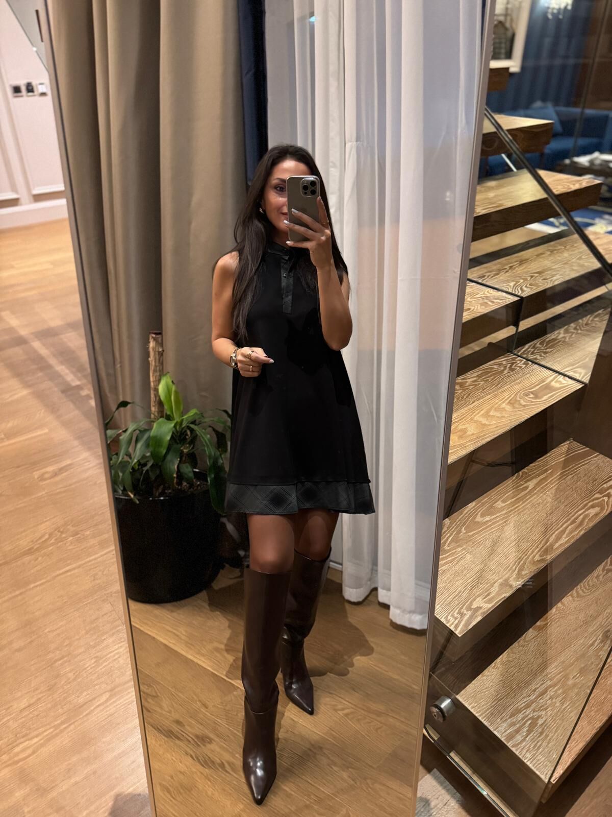 Ms 244 Siyah Yaka Detaylı Modal Elbise