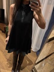 Ms 244 Siyah Yaka Detaylı Modal Elbise