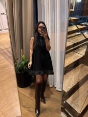 Ms 244 Siyah Yaka Detaylı Modal Elbise