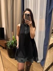 Ms 244 Siyah Yaka Detaylı Modal Elbise