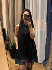 Ms 244 Siyah Yaka Detaylı Modal Elbise