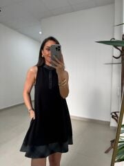 Ms 244 Siyah Yaka Detaylı Modal Elbise