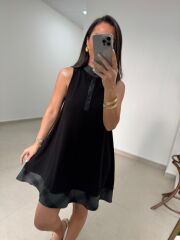Ms 244 Siyah Yaka Detaylı Modal Elbise