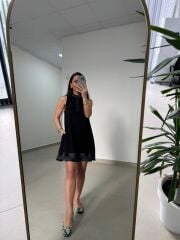 Ms 244 Siyah Yaka Detaylı Modal Elbise