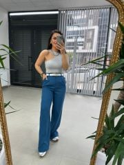 Gk Yün Efektli Mavi Pantolon