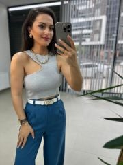 Gk Yün Efektli Mavi Pantolon