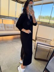 Ms Armalı V Yaka Siyah Elbise