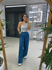 Gk Yün Efektli Mavi Pantolon