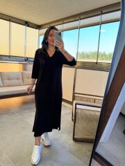 Ms Armalı V Yaka Siyah Elbise