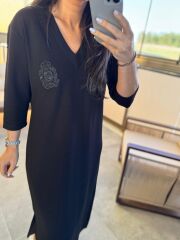 Ms Armalı V Yaka Siyah Elbise