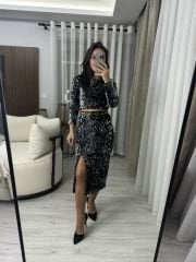 My 3353 Silver Sequined Skirt Suit