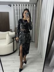 My 3353 Silver Sequined Skirt Suit
