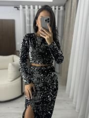 My 3353 Silver Sequined Skirt Suit