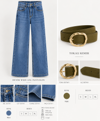 Wo 01026 Haki Kemerli Tensel Denim Pantolon
