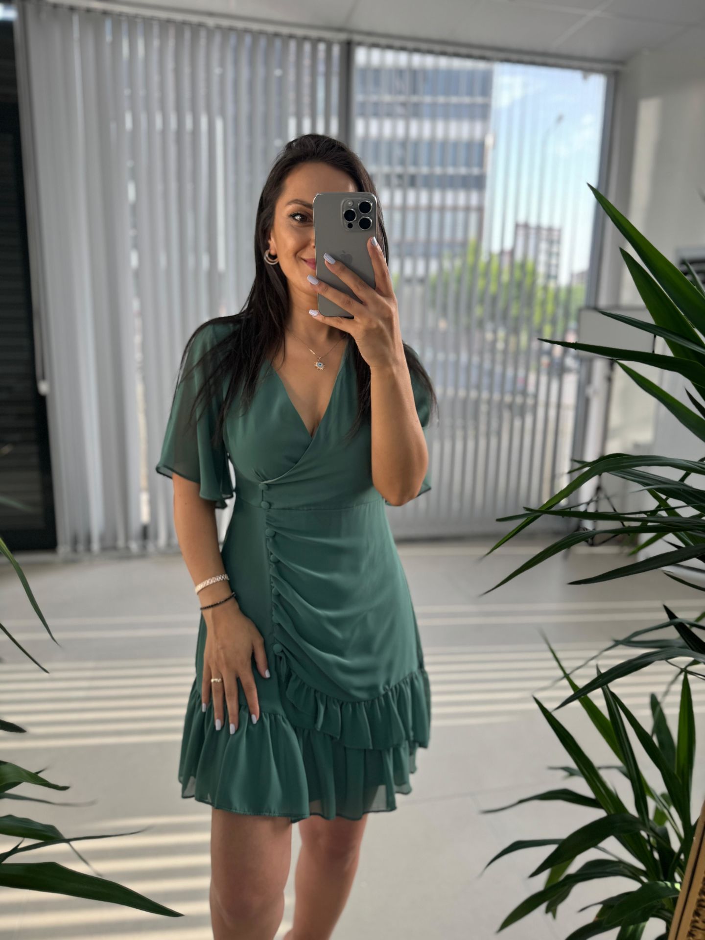 Mc 5612 Side Buttoned Mint Green Dress