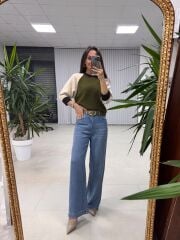 Wo 01026 Haki Kemerli Tensel Denim Pantolon