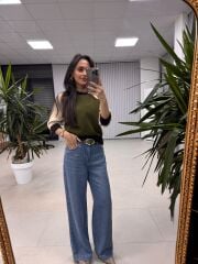 Wo 01026 Haki Kemerli Tensel Denim Pantolon