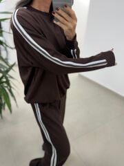 Ms 56489 Kahve-Beyaz İnce Şerit Geçişli Modal Takım