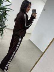 Ms 56489 Kahve-Beyaz İnce Şerit Geçişli Modal Takım