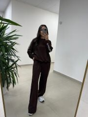 Ms 56489 Kahve-Beyaz İnce Şerit Geçişli Modal Takım