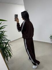 Ms 56489 Kahve-Beyaz İnce Şerit Geçişli Modal Takım