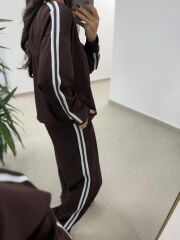 Ms 56489 Kahve-Beyaz İnce Şerit Geçişli Modal Takım