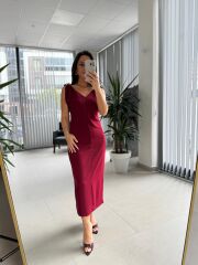 My 3746 Bordo Omuz Gold Tokalı V Yaka Elbise