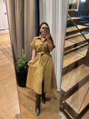 Rn 35446 Hardal Keten Gömlek Elbise