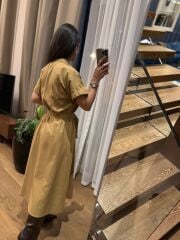 Rn 35446 Hardal Keten Gömlek Elbise